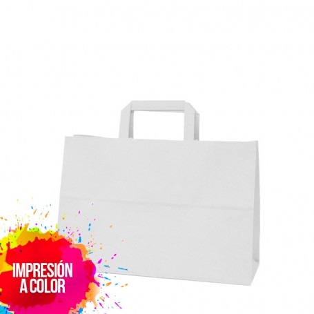 Bolsa Papel Asa Plana 32x22x12 cm Blanca con Impresión