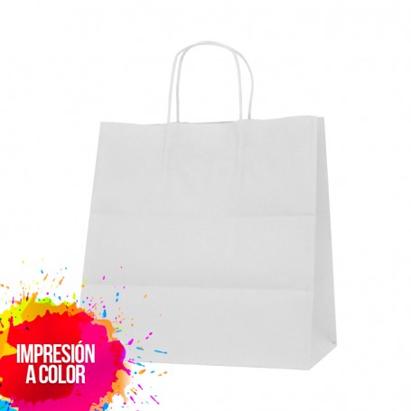 Bolsa de Papel Asa Rizada 30x32x19 cm Blanca con Impresión