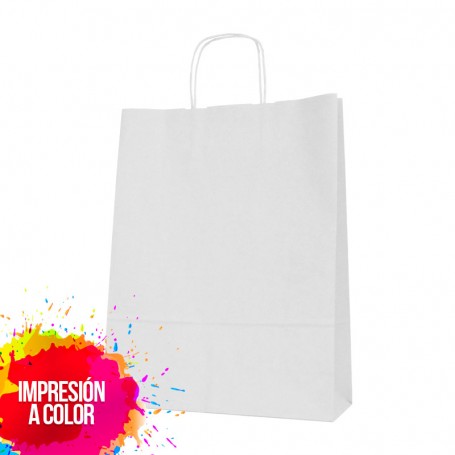 Bolsa de Papel Asa Rizada 32x42x12 cm Blanca con Impresión