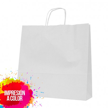 Bolsa de Papel Asa Rizada 37x37x12 cm Blanca con Impresión