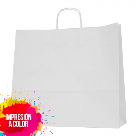 Bolsa de Papel Asa Rizada 45x40x14 cm Blanca con Impresión